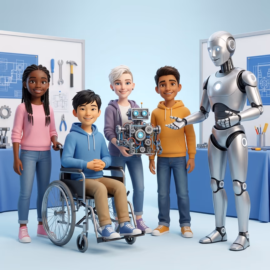 Students presenting robot at competition